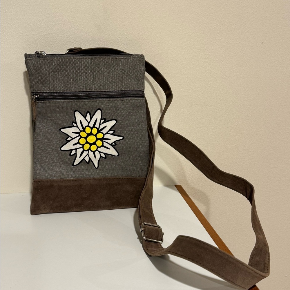 Edelweiss Brown and Gray Crossbody Bag with Adjustable Strap